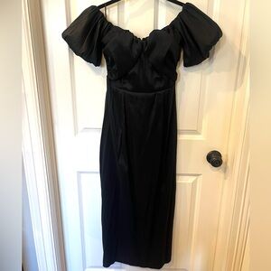 Abercrombie & Fitch Black Off-Shoulder Taffeta Midi Dress, Small